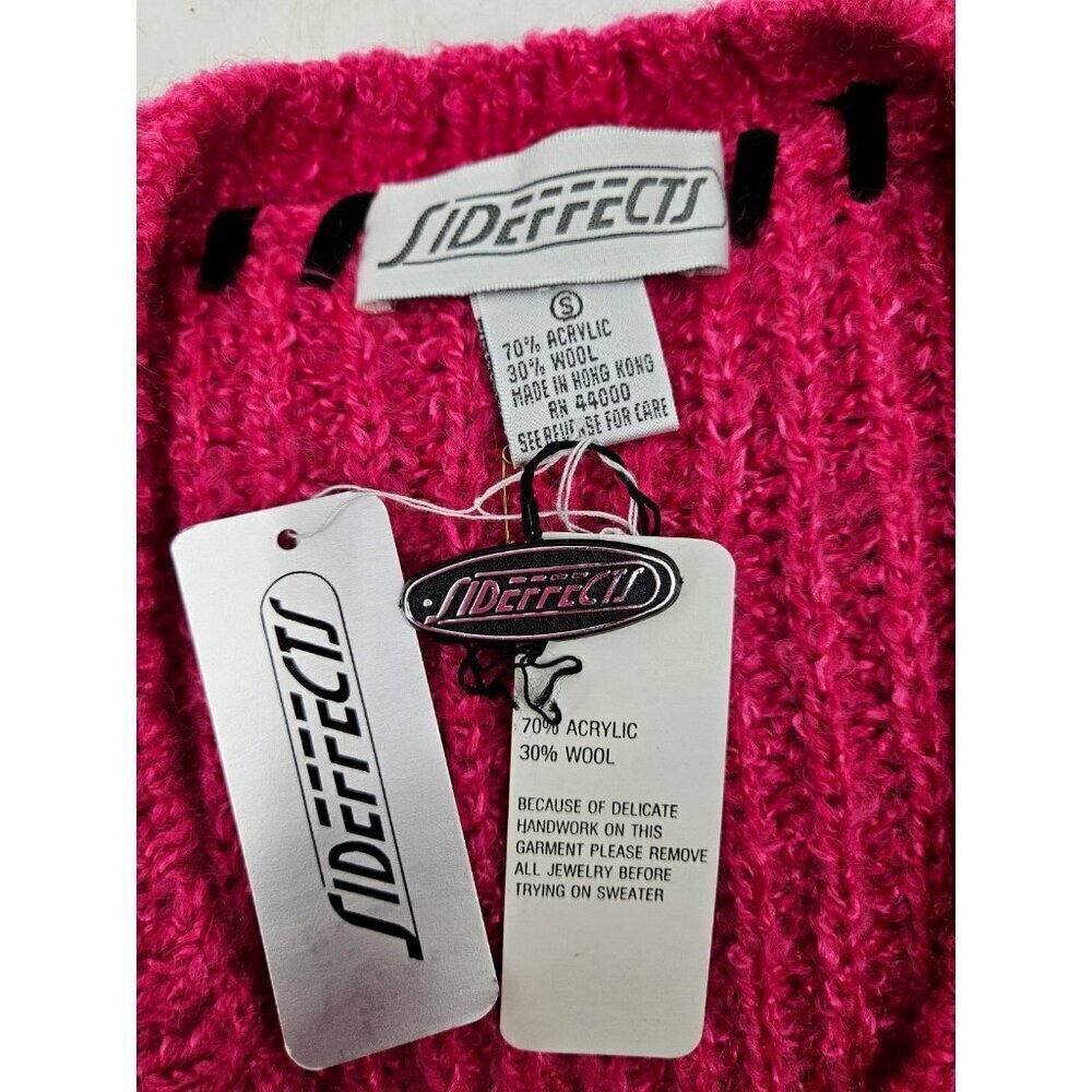 Vtg Deadstock Sideffects V Neck Sweater Womens S Beaded Pink Wool Blend - Picture 8 of 9
